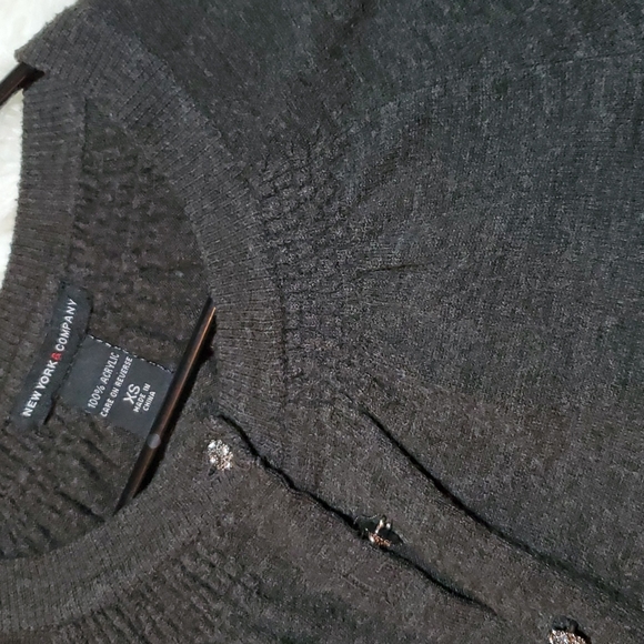 New York & Company taupe brown gray cardigan sweater button down sparkle buttons - Picture 4 of 6